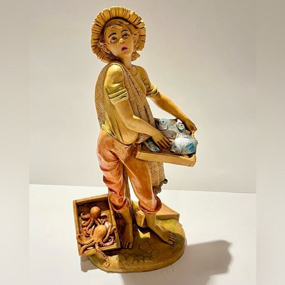 Vintage Italian Capodimonte Child Fish Seller Statue hand painted - Picture 1 of 12